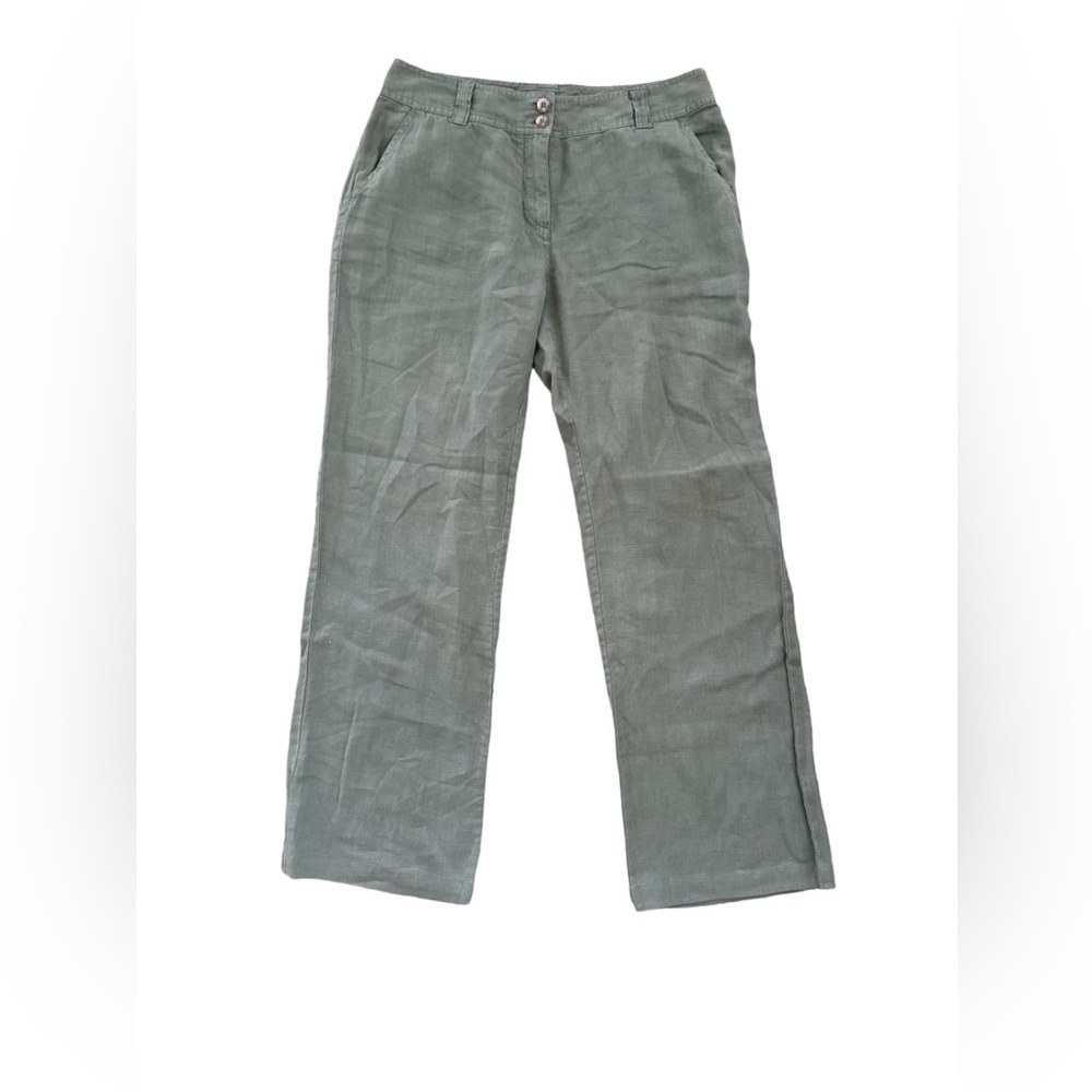 Escales Paris Trousers sz 40(US 8 M/L) NWOT Green Linen Pants Wide Leg Loose